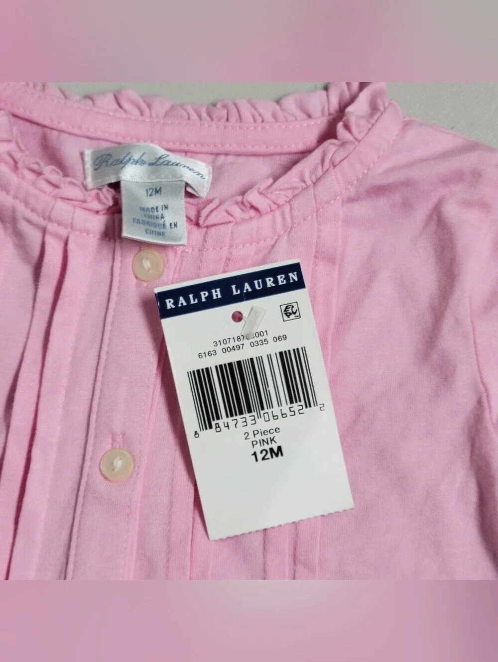 Ralph Lauren NWT Girls' Pink Long-Sleeve Button Front Top - 12M.